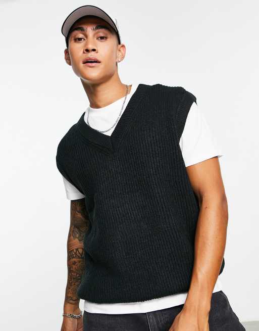 Bershka chunky knit sweater vest in black ASOS