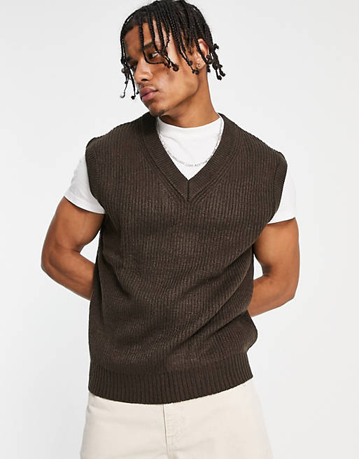 Bungalow Logisk Secréte Bershka chunky knit sweater vest in chocolate brown | ASOS
