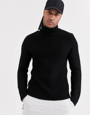 black chunky knit roll neck jumper