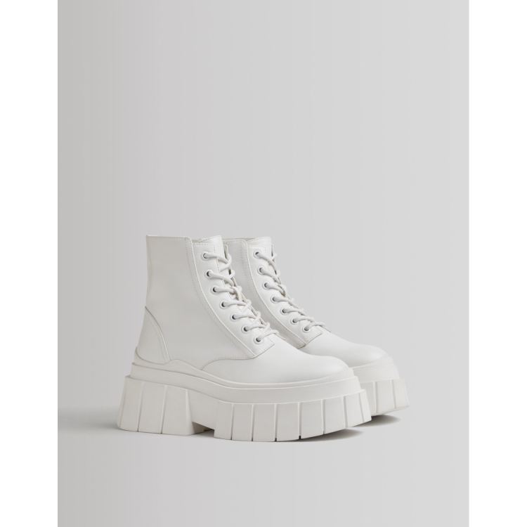 White lace up biker boots sales