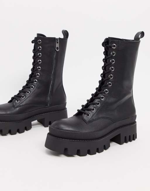 bershka chunky sole sock boot in black