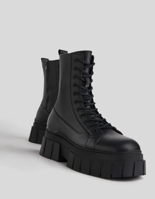 Bershka chunky lace up boots with platform in black