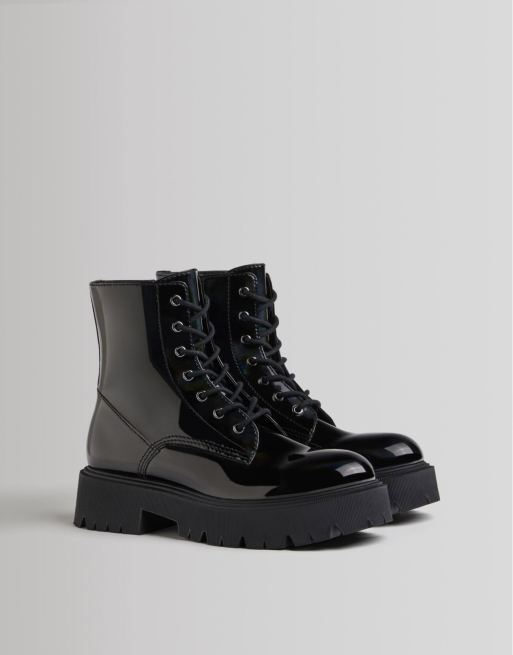 Bershka patent ankle outlet boot