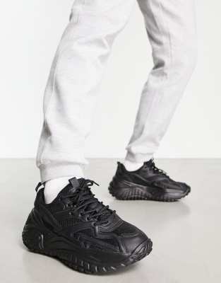 Bershka Chunky Lace Up Runner Sneakers In Black | ModeSens