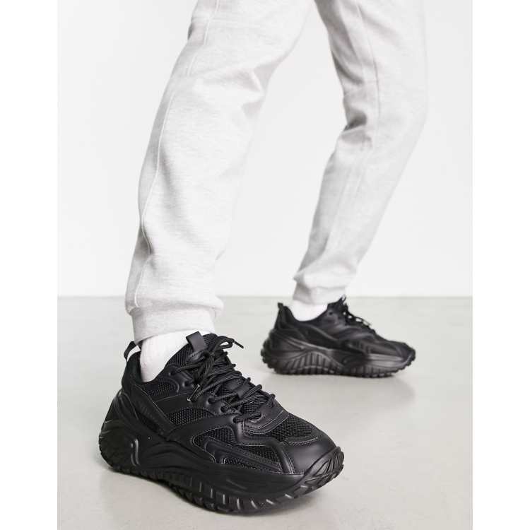 Bershka chunky lace up runner sneakers in ASOS