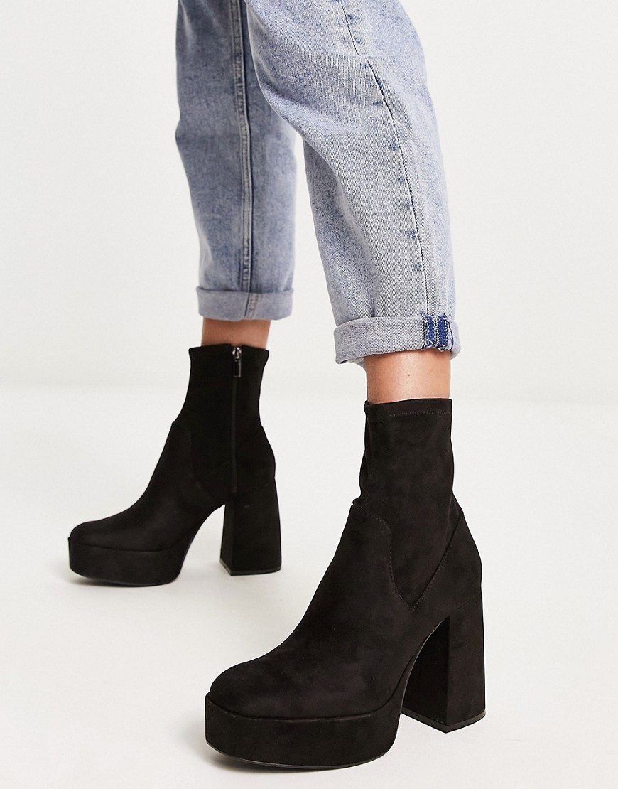 Bershka chunky platform heel ankle boots in black