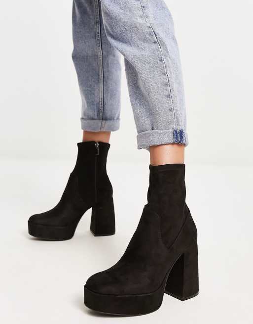 Bershka chunky platform heeled ankle boot in black ASOS