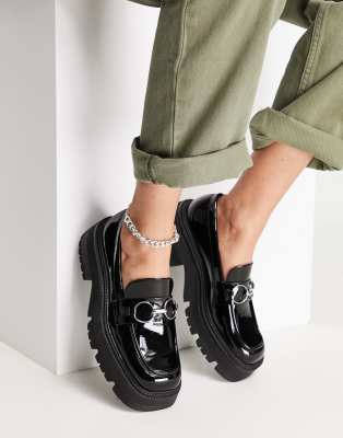 Bershka chunky platform patent brogues in black