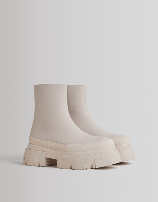 Bershka chunky pull on ankle boots in cream