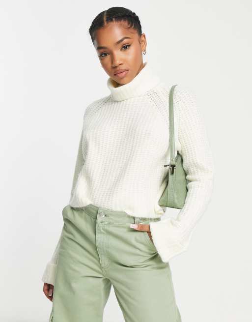 Bershka chunky roll neck jumper in ecru