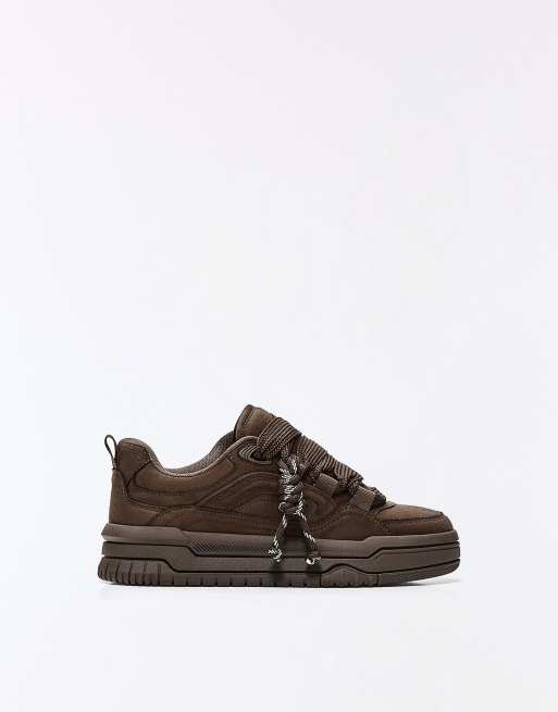 Bershka chunky skate sneakers i brun, 7 af 7