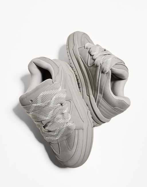 Bershka chunky skater trainers in grey