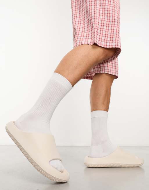 Bershka chunky sliders in beige