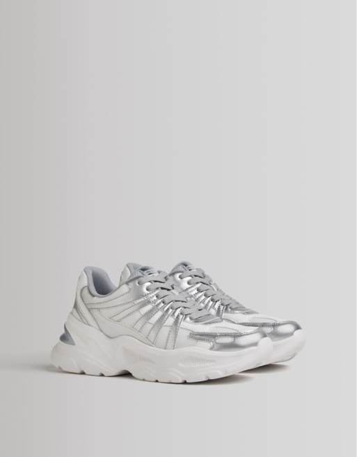 Bershka chunky sneakers in silver 
