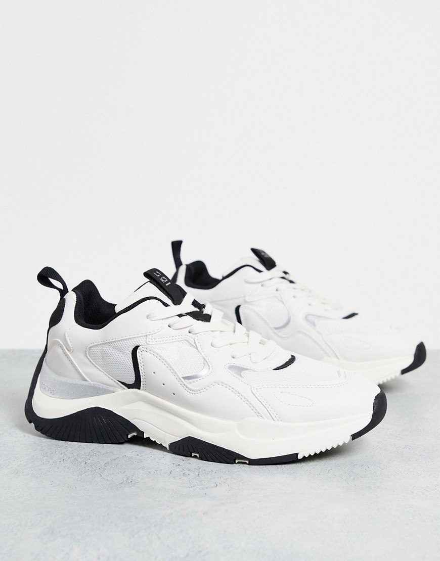 Bershka chunky sneakers in white with black sole and detailing