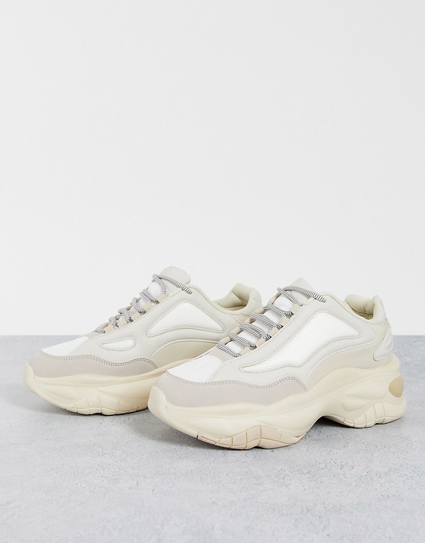 Bershka chunky sneakers with platform sole in cream-White