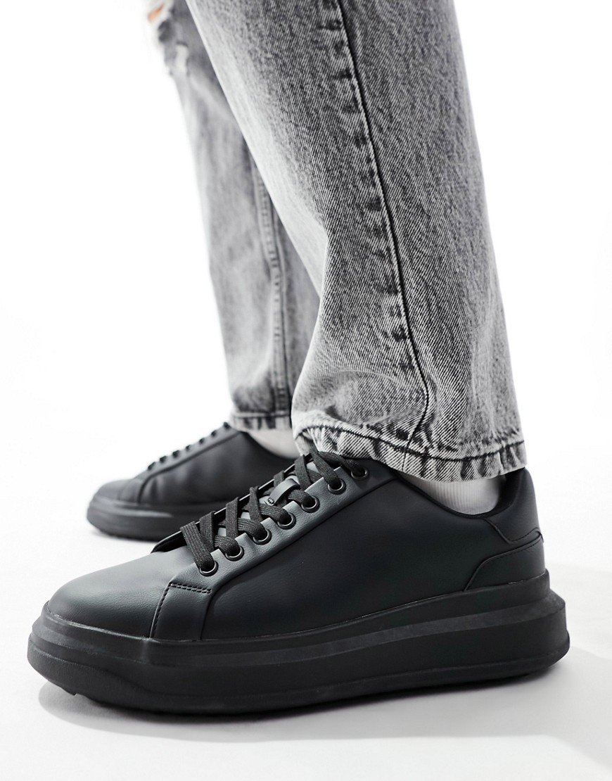 chunky sole contrast back tab sneakers in black