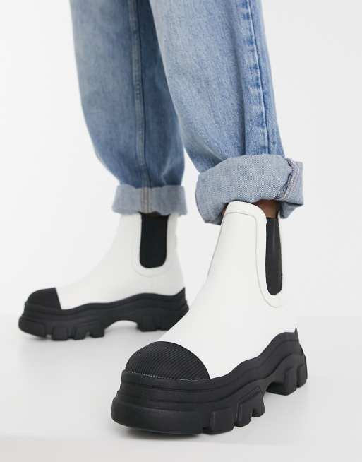 Bershka chunky sole contrast Chelsea boot in white ASOS