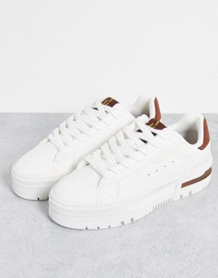 Bershka chunky sole contrast trainer in white and brown