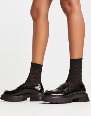 Bershka chunky sole loafer in black