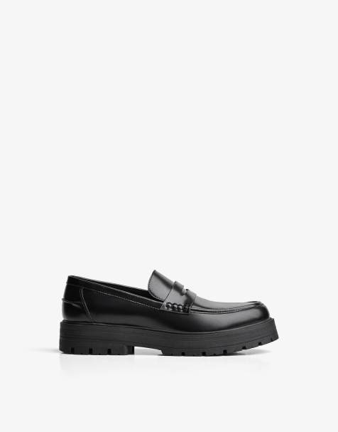 Bershka Chunky sole loafers in black - view 1