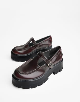  Chunky sole loafers with strap in burgundy