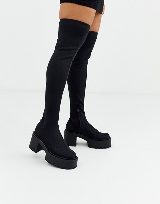 Bershka chunky sole pull on boots in black