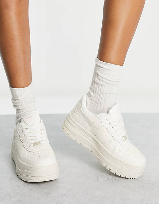 Bershka chunky sole retro sneakers in off white | ASOS