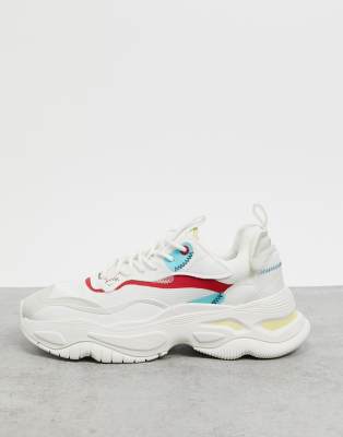 bershka chunky sole trainer in white