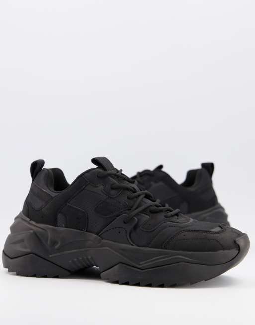 Bershka chunky sole trainers in black