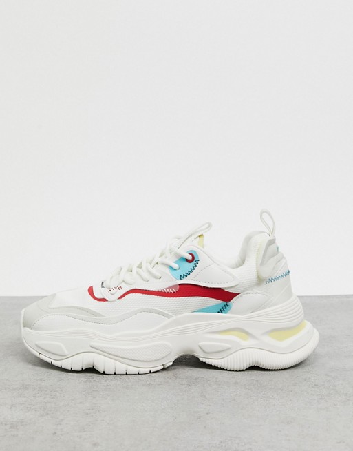 Bershka chunky sole trainers in white with multi colour detail