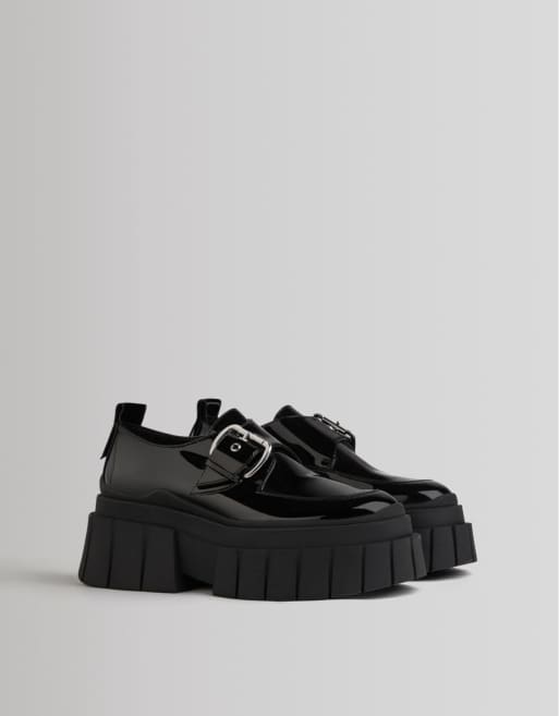Bershka - Chunky sorte brogues med spændedetalje