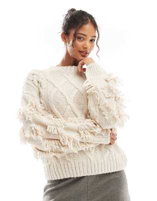 chunky textured cable knit sweater in ecru-Neutral