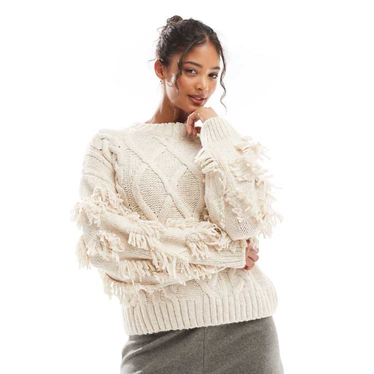 Bershka chunky textured cable knit sweater in ecru | ASOS