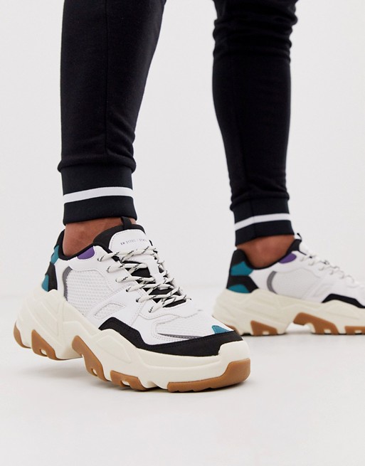 Bershka chunky trainer with colour block pannels in multi