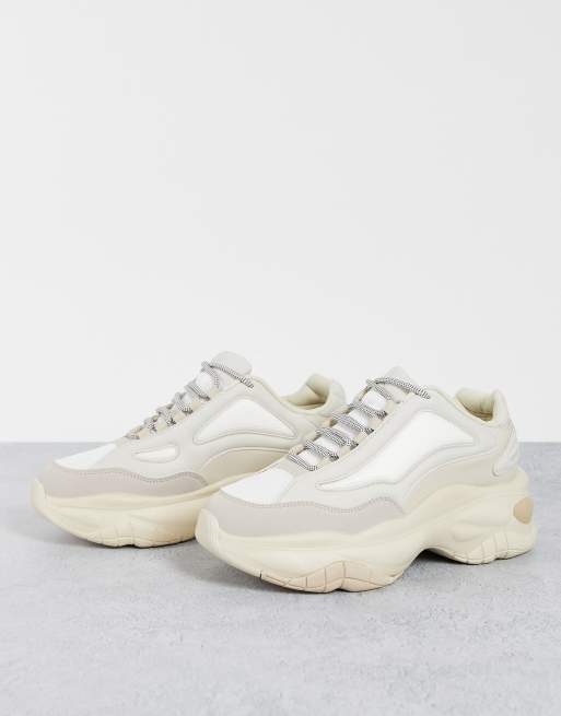 Bershka chunky trainer with platform sole in cream | ASOS