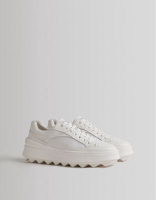 Bershka chunky trainer with track sole in white