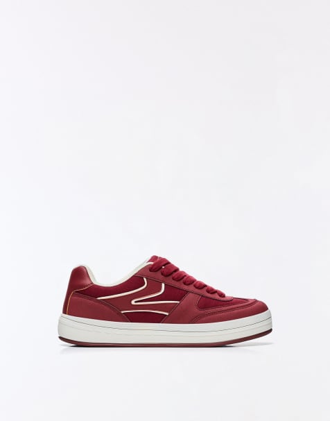Bershka Chunky trainers in burgundy - view 1