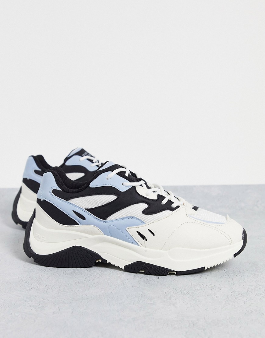 Bershka chunky trainers in white with blue detailing