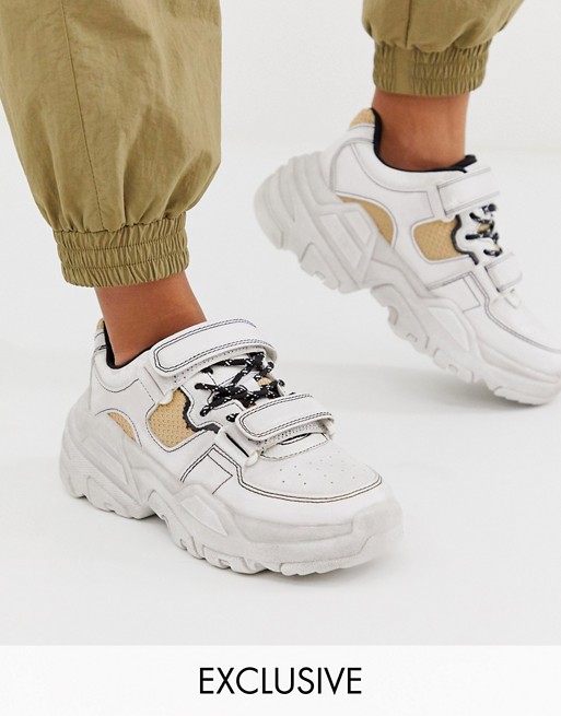 Bershka chunky trainers with contrast stitch in white