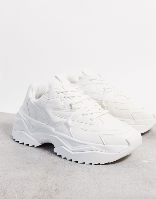Bershka chunky trainers with shark tooth sole in white