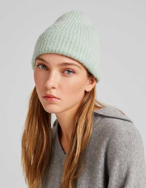 Bershka chunky yarn beanie hat in sage green