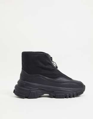 Bershka chunky zip up boots in black