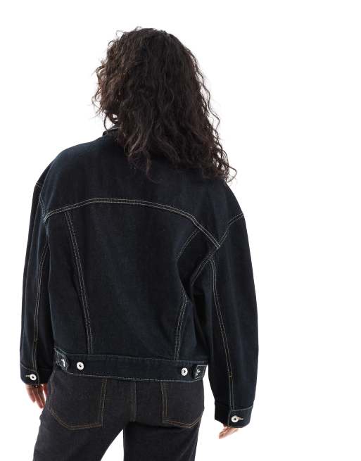 Bershka – Ciemnoniebieska kurtka oversize z denimu, 3 z 4