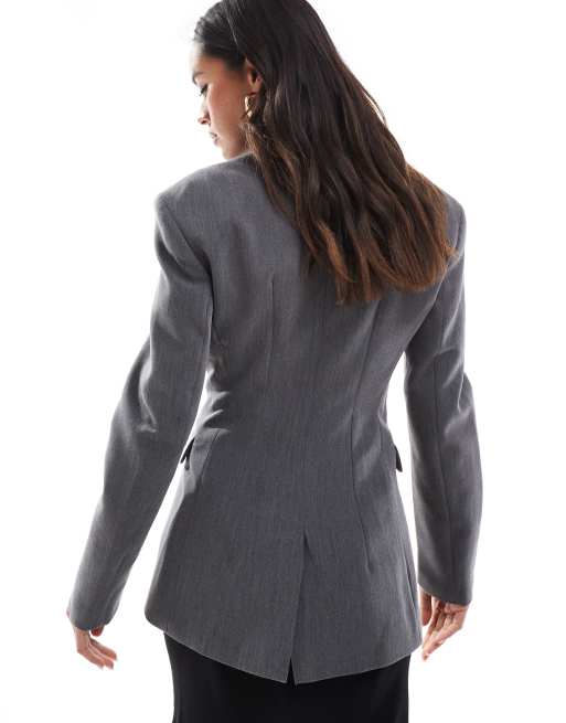 Bershka cinched waist blazer in gray | ASOS