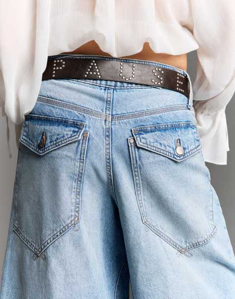Bershka cintura marrone con borchie e lettera - view 1