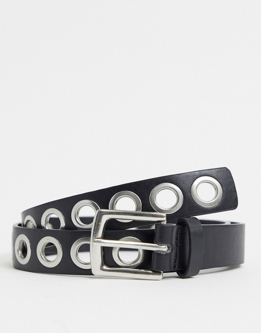 Bershka - Cintura nera con occhielli argento-Nero