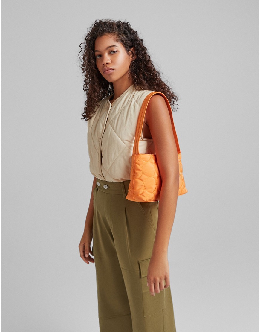 Bershka circular quilted detail shoulder bag in orange