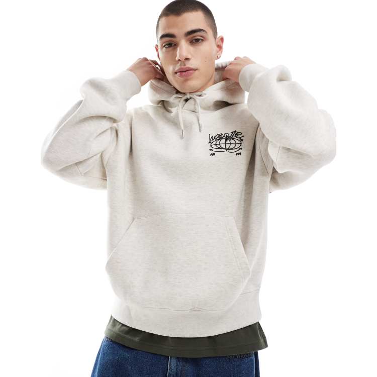 パーカー・フーディ Off-White Relaxed-Fit Grey Hoodie With Bold Front And Back Bershka boxy fit premium hoodie in gray | ASOS
