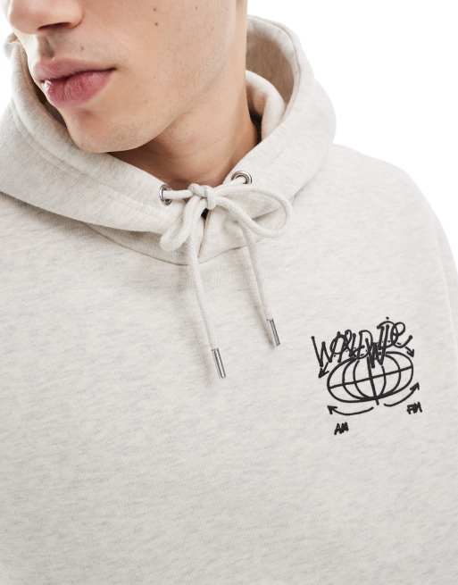 Bershka city back graphic hoodie in gray